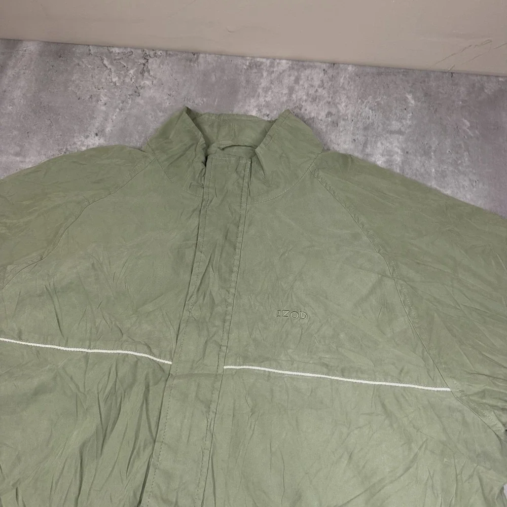 Vintage IZOD Full Zip Sage Green Windbreaker Mens Jacket Large Mesh Lined Solid